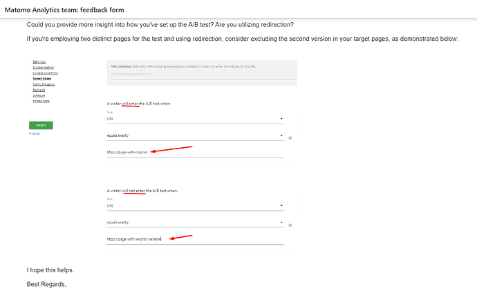 Matomo feedback form screenshot